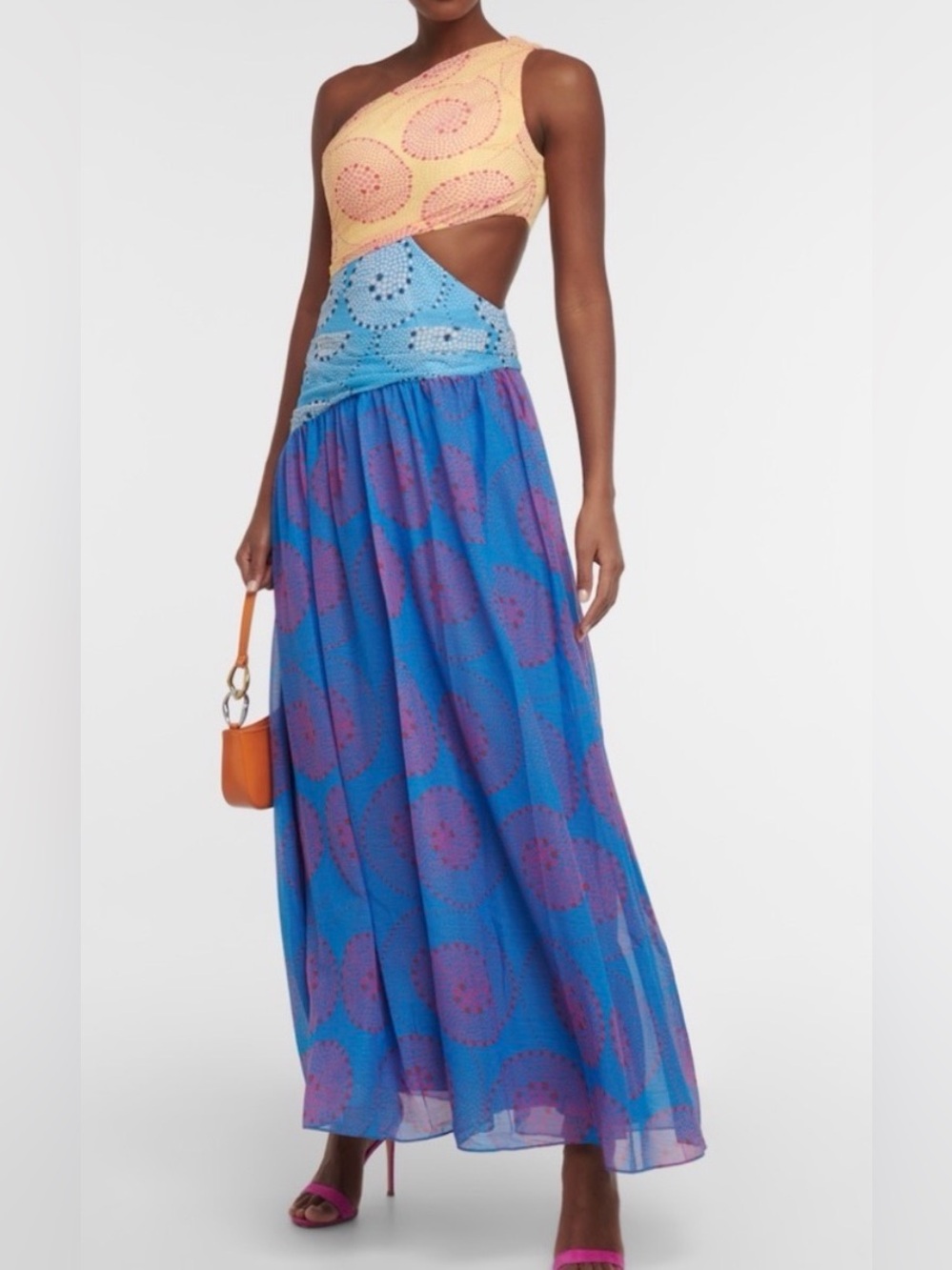 STAUD Colorblock Dot Print Maxi Dress Orange Blue NWOT - Picture 2 of 2